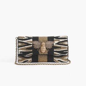 America & Beyond Bee Glam Clutch Beaded Bag Boho Shabby Chic Zebra Print
